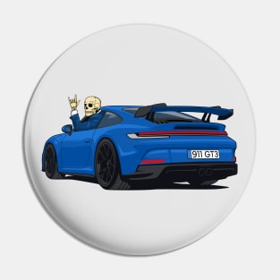 car 911 GT3 skull metal hands navy blue Pin