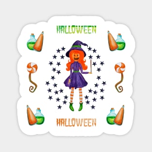 Halloween Watercolor Pumpkin Witch Collection Magnet