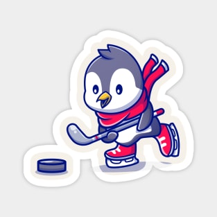 Cute Penguin Playing Hockey Winter Magnet