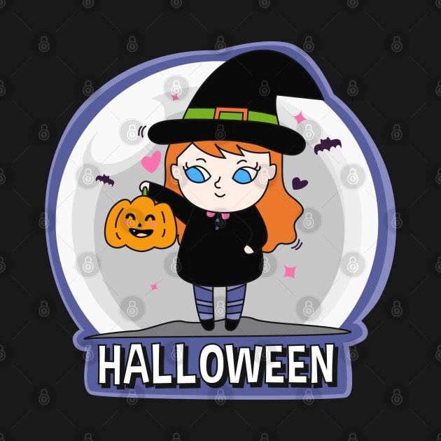 Cute Halloween Witch Cartoon Art by BrightLightArts