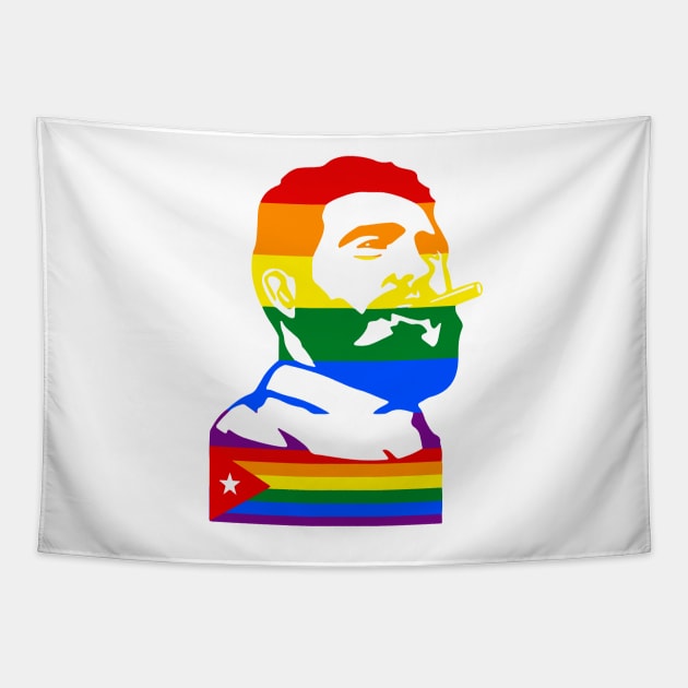 Fidel Castro Pride Silhouette With Flag Tapestry by RevolutionToday