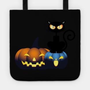 Cute Halloween Pumpkin Black Cat Spooky Season Autumn Vibes Halloween Thanksgiving and Fall Color Lovers Tote