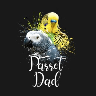 Parrot Dad Color Splatter Budgie and Grey Parrot Black T-Shirt