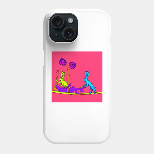 Medieval Rabbits Tickling a Person Bad Weird 90's Colorful Retro Art Phone Case by JamieWetzel