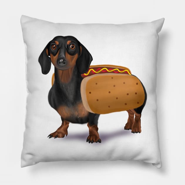 Halloween Wiener Dog Dachshund Hot Dog Costume Drawing Pillow by simonescha