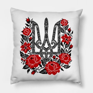 Ornate Ukrainian Trident with Floral Wreath Pillow