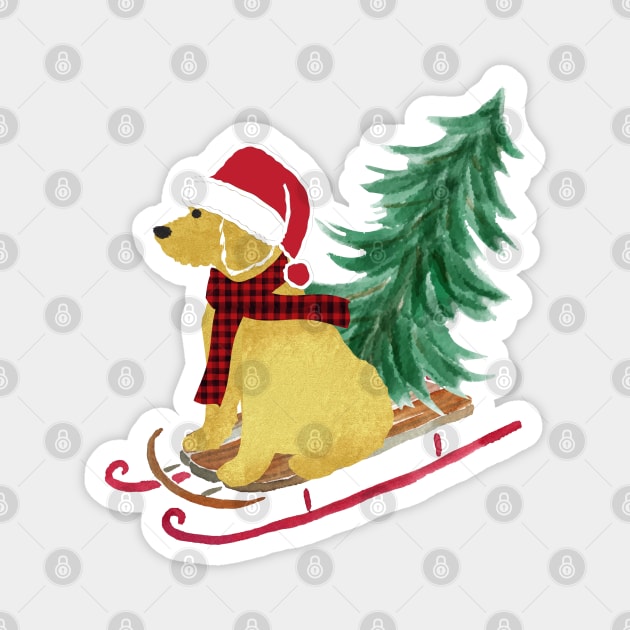 Goldendoodle Christmas Sled Bringing Home The Tree Magnet by EMR_Designs