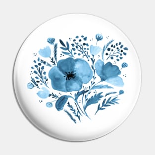 Watercolor poppies bouquet - blue Pin