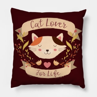 Cat Lover For Life Kitty Banner Pillow