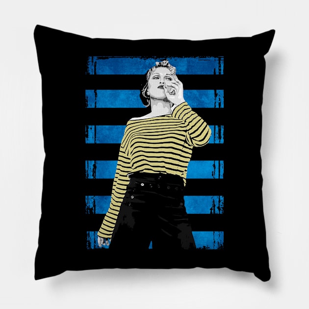 Madonna Vintage Halftone-True Blue Stripes Pillow by Mr.FansArt
