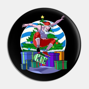 Santa Claus Skater Skateboarding Christmas Gift Pin