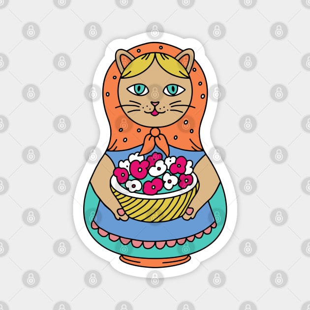 Catryoshka Gardener Cat Matryoshka Magnet by okpinsArtDesign