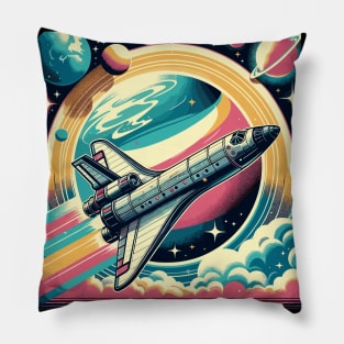 Orbital Dreams: Retro Shuttle Over Cosmic Vistas Pillow