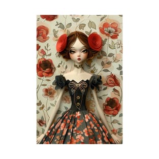 Cute Paper Doll With Fan Victorian Lace Dress Art T-Shirt