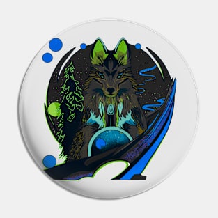 Wolf cartoon style wild animal with forest background Pin