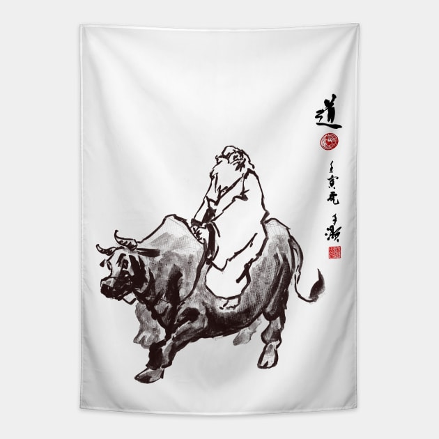 Laozi Riding Ox (normal way) Tapestry by Huluhua