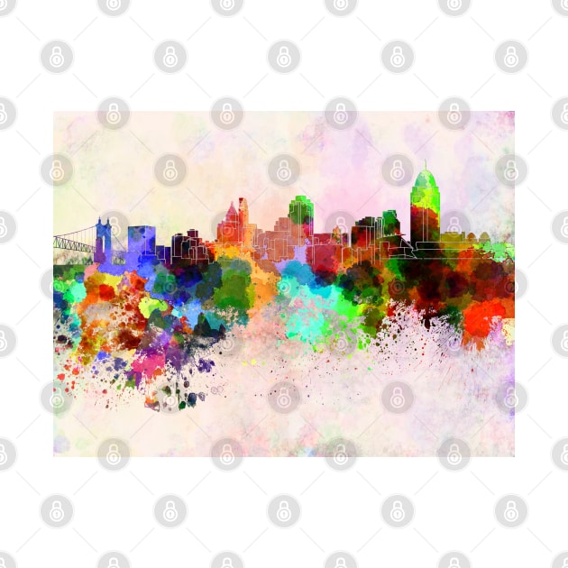 Cincinnati skyline in watercolor background by PaulrommerArt