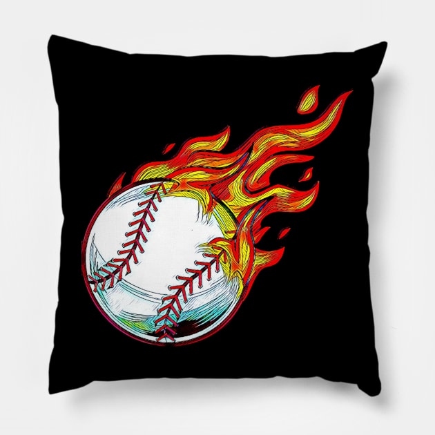 Baseball - Fire Ball Pillow by Qibar Design