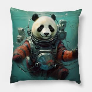 Ocean Explorer: Oil Painting Panda Diving Adventure Pillow