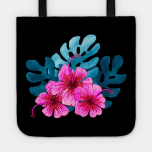 Three tropical pink hibiscus flowers Tote