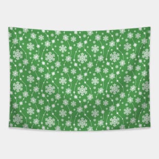 Bright Dark Green and Winter White Snowflakes Pattern Tapestry