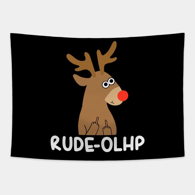 Rude-Olph - Funny Rude Christmas Pun Tapestry by Daytone