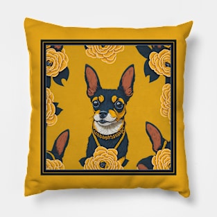 Dogs, Toy Terrier and flowers, dog, seamless print, style vector (yellow flowers & Toy Terrier #3) Pillow