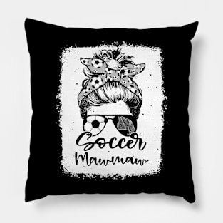 Soccer Mawmaw Vintage Leopard Messy Bun Bleached Pillow