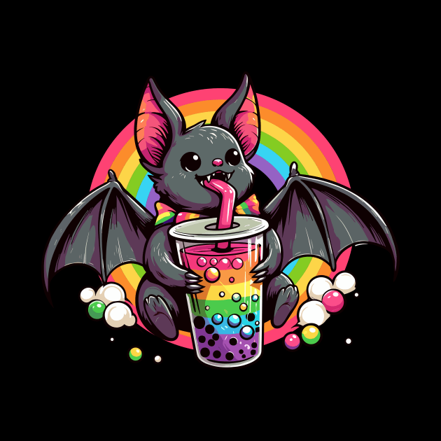 Vampire Bat Drinking Bubble Tea by Kawaii N Spice