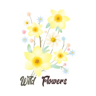 Wildflowers Watercolor Painting Pattern Beautiful Gifts, Daffodil Yellow Flowers, Floral Modern Design Spring Time Birthday, Funny Summer Anniversary, Holiday Presents for girl, for woman, kids T-Shirt