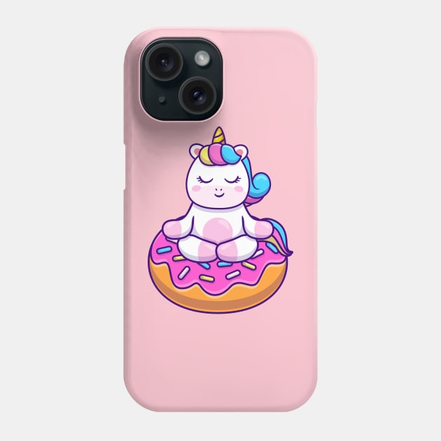 Cute Unicorn Doing Yoga On Doughnut Cartoon Phone Case by Catalyst Labs