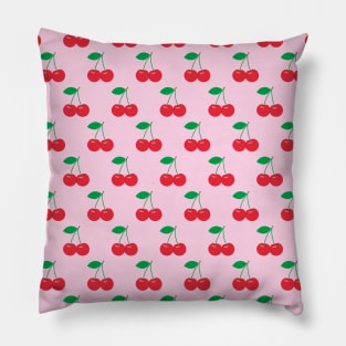 Red Cherries Pattern on Pink Background Pillow