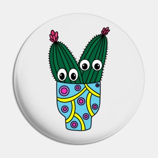 Cute Cactus Design #289: Potted Cacti In Funky Pot Pin