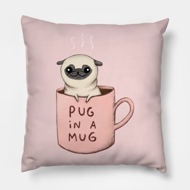 Pug in a Mug Pillow by Sophie Corrigan