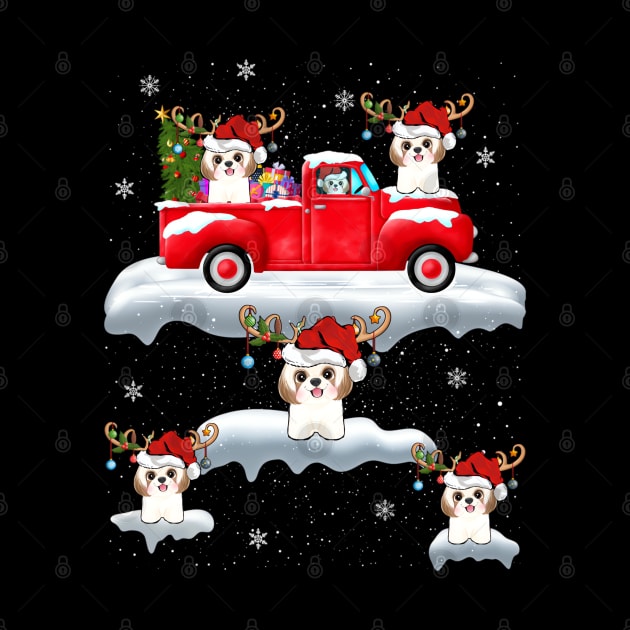 Xmas Lights - Shih Tzu Dog Riding Red Truck Christmas by Origami Fashion