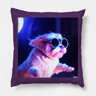 Neon Dog Wearing sunglasses dancing in the night Pillow