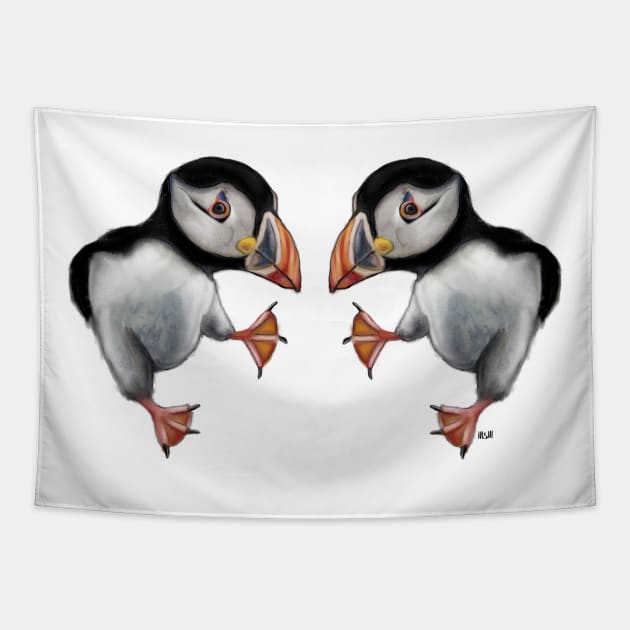 Puffins Dance Tapestry by msmart