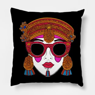 Cool vintage woman with sunglasses | Pillow