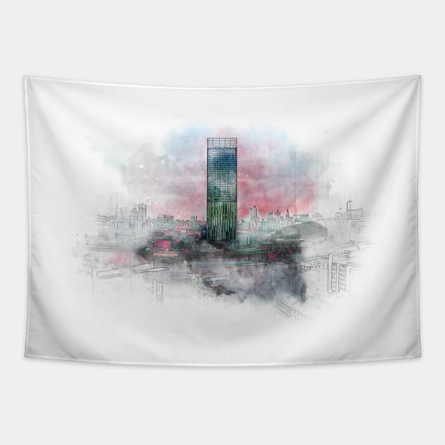 Manchester City Skyline Tapestry by Phil Shelly Creative