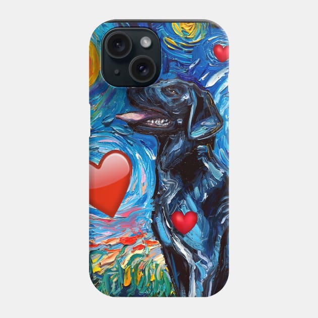 Black Labrador Night with hearts Phone Case by sagittariusgallery