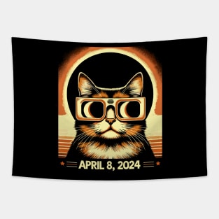 Cat in Eclipse Glasses Totality 2024 Total Solar Eclipse Tapestry