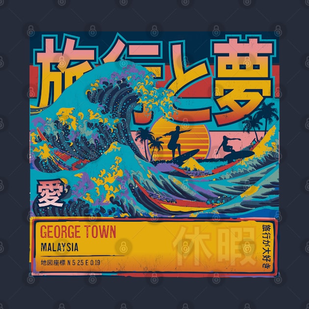 George Town, Malaysia, Penang, Travel & Dream in Japanese Symbols Great Wave by MapYourWorld