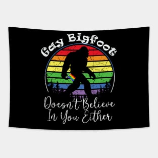 Vintage Gay Bigfoot Doesn't Believe In You Either Lgbt Pride Tapestry
