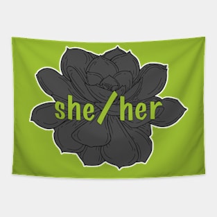 She/Her Pronoun (Succulent - Grey) Tapestry