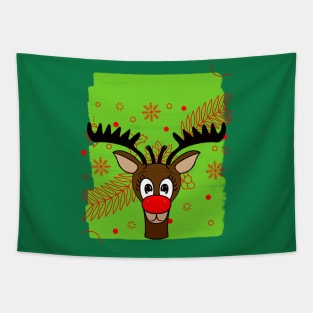 REINDEER Merry Christmas Red Nose Reindeer Tapestry