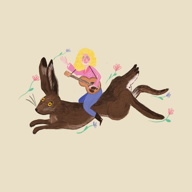 Dolly Parton riding a hare by LISADEVRIESE