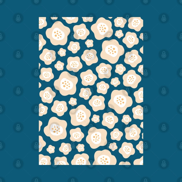 Funky Floral Pattern II in Peach and Dark Blue by tramasdesign