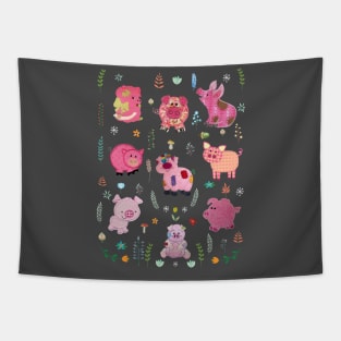 Pig With Plant Design For Farm Girl. Tapestry