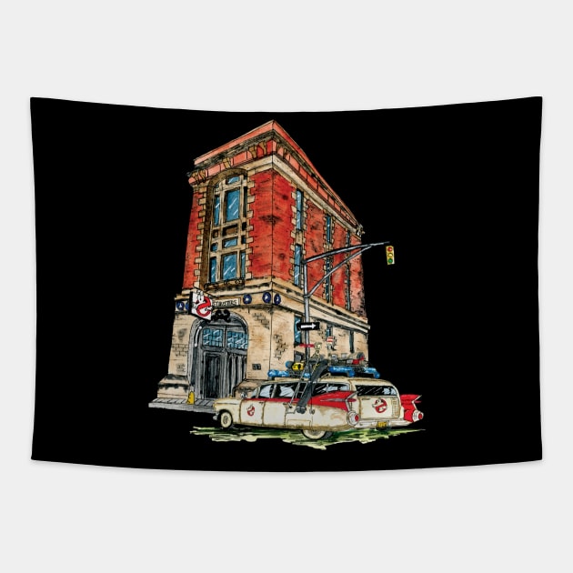 Ecto- 1 / Firehouse, Hook & Ladder Company 8 Tapestry by mpflies2