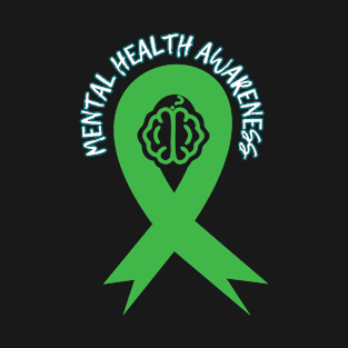 Mental Health Awareness Green Ribbon Brain Question Mark T-Shirt